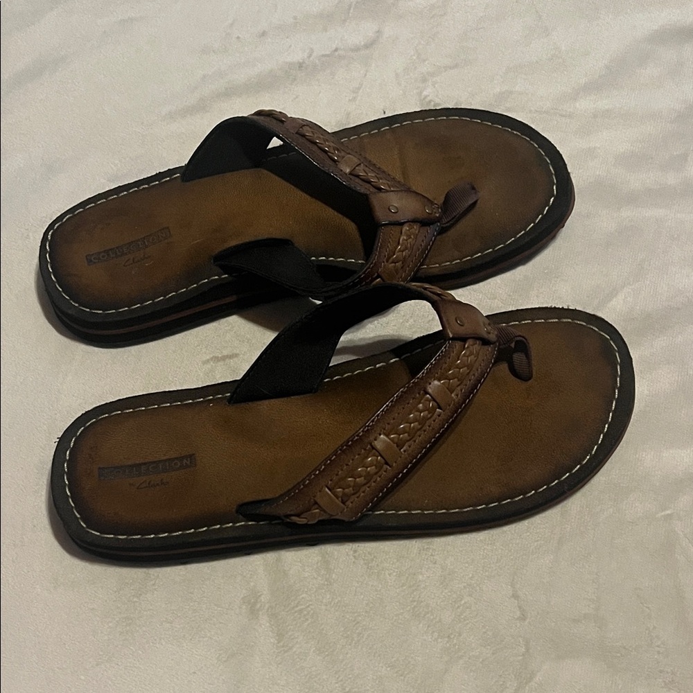 Clark’s Brown Woven Leather Flip Flop Sandals